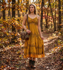 Sakkas Stonewashed Rayon Embroidered Adjustable Spaghetti Straps Long Dress