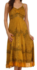 Sakkas Stonewashed Rayon Embroidered Adjustable Spaghetti Straps Long Dress#color_Copper