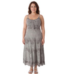 Sakkas Stonewashed Rayon Embroidered Adjustable Spaghetti Straps Long Dress