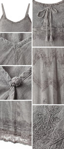 Sakkas Stonewashed Rayon Embroidered Adjustable Spaghetti Straps Long Dress