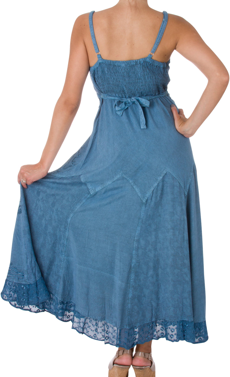 sakkas stonewashed rayon embroidered adjustable spaghetti straps long dress Sakkas Stonewashed Rayon Embroidered Adjustable Spaghetti Straps Long