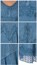 Sakkas Stonewashed Rayon Embroidered Adjustable Spaghetti Straps Long Dress