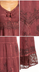 Sakkas Stonewashed Rayon Embroidered Adjustable Spaghetti Straps Long Dress