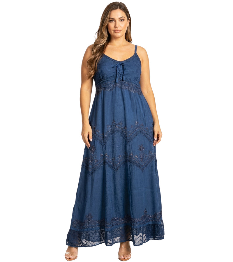 sakkas stonewashed rayon embroidered adjustable spaghetti straps long dress Sakkas Rayon Embroidered Stonewashed Adjustable Spaghetti Straps Long