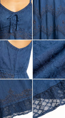 Sakkas Stonewashed Rayon Embroidered Adjustable Spaghetti Straps Long Dress