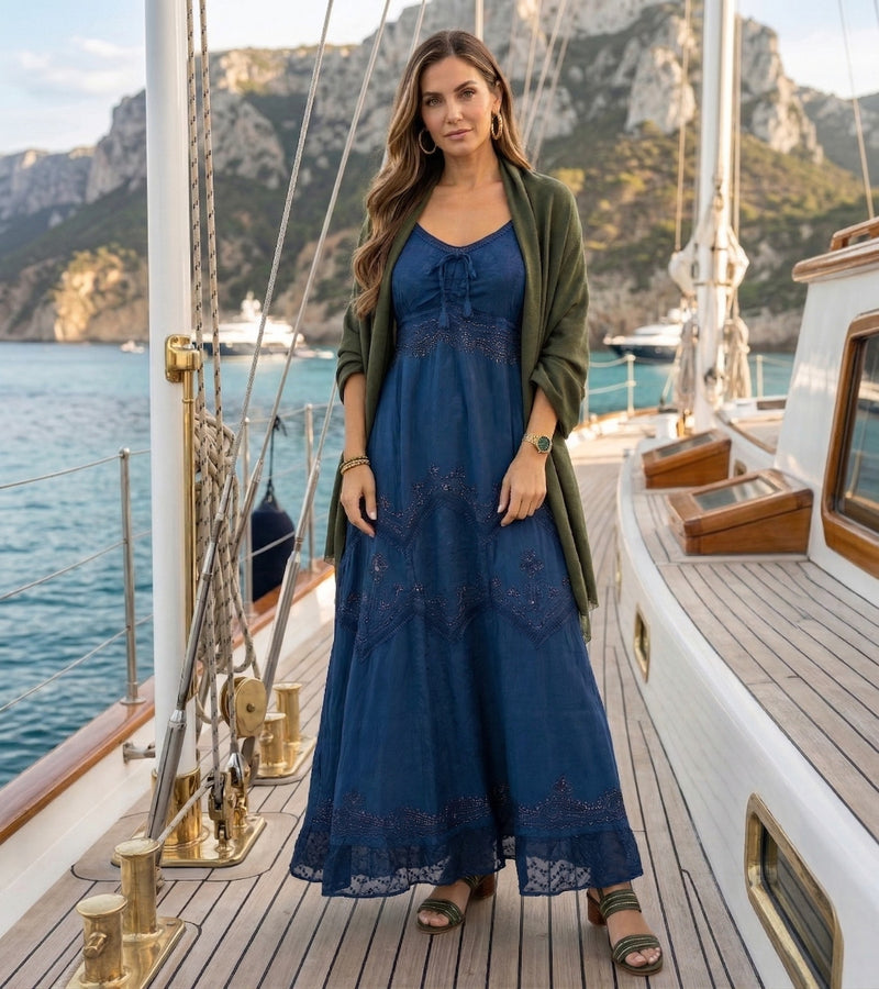 sakkas stonewashed rayon embroidered adjustable spaghetti straps long dress Sakkas Stonewashed Rayon Embroidered Adjustable Spaghetti Straps Long