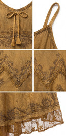 Sakkas Stonewashed Rayon Embroidered Adjustable Spaghetti Straps Long Dress