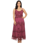 Sakkas Stonewashed Rayon Embroidered Adjustable Spaghetti Straps Long Dress