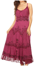 Sakkas Stonewashed Rayon Embroidered Adjustable Spaghetti Straps Long Dress#color_Orchid