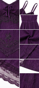 Sakkas Stonewashed Rayon Embroidered Adjustable Spaghetti Straps Long Dress