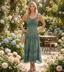 Sakkas Stonewashed Rayon Embroidered Adjustable Spaghetti Straps Long Dress