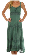 Sakkas Stonewashed Rayon Embroidered Adjustable Spaghetti Straps Long Dress#color_SageGreen