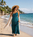 Sakkas Stonewashed Rayon Embroidered Adjustable Spaghetti Straps Long Dress