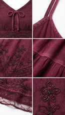 Sakkas Stonewashed Rayon Embroidered Adjustable Spaghetti Straps Long Dress