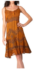Sakkas Stonewashed Rayon Adjustable Spaghetti Straps Mid Length Dress#color_Copper