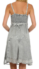 Sakkas Stonewashed Rayon Adjustable Spaghetti Straps Mid Length Dress