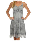 Sakkas Stonewashed Rayon Adjustable Spaghetti Straps Mid Length Dress#color_Grey