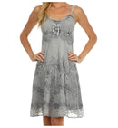Sakkas Stonewashed Rayon Adjustable Spaghetti Straps Mid Length Dress