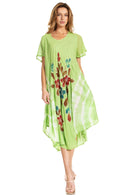 Sakkas Embroidered Painted Floral Cap Sleeve Cotton Dress