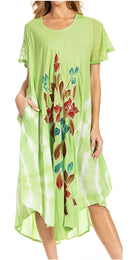Sakkas Embroidered Painted Floral Cap Sleeve Cotton Dress