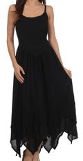 Sakkas Rayon Embroidered Stonewashed Adjustable Spaghetti Straps Long Dress#color_Black