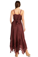 Sakkas Rayon Embroidered Stonewashed Adjustable Spaghetti Straps Long Dress
