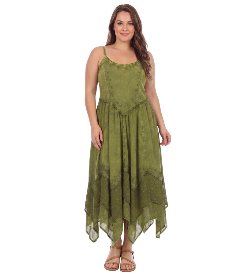 sakkas stonewashed rayon embroidered adjustable spaghetti straps long dress Sakkas Stonewashed Rayon Embroidered Adjustable Spaghetti Straps Long