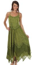 Sakkas Rayon Embroidered Stonewashed Adjustable Spaghetti Straps Long Dress#color_Green