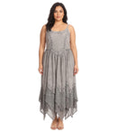Sakkas Rayon Embroidered Stonewashed Adjustable Spaghetti Straps Long Dress