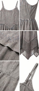 Sakkas Rayon Embroidered Stonewashed Adjustable Spaghetti Straps Long Dress