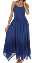 Sakkas Rayon Embroidered Stonewashed Adjustable Spaghetti Straps Long Dress#color_Navy