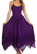 Sakkas Rayon Embroidered Stonewashed Adjustable Spaghetti Straps Long Dress#color_Purple