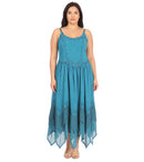 Sakkas Rayon Embroidered Stonewashed Adjustable Spaghetti Straps Long Dress