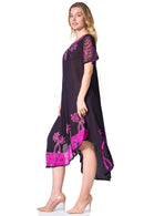 Sakkas Batik Palm Tree Cap Sleeve Caftan Dress / Cover Up