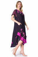 Sakkas Batik Palm Tree Cap Sleeve Caftan Dress / Cover Up
