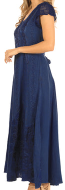 Sakkas Marni Women's Casual Maxi Short Sleeve Stonewashed Long Caftan Dress Lace