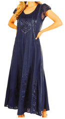 Sakkas Marni Women's Casual Maxi Short Sleeve Stonewashed Long Caftan Dress Lace
