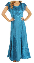 Sakkas Marni Women's Casual Maxi Short Sleeve Stonewashed Long Caftan Dress Lace#color_Turquoise
