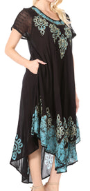 Sakkas Batik Hindi Cap Sleeve Caftan Dress / Cover Up