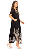 Sakkas Batik Hindi Cap Sleeve Caftan Dress / Cover Up