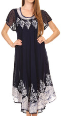Sakkas Batik Hindi Cap Sleeve Caftan Dress / Cover Up#color_Navy