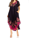 Sakkas Batik Hindi Cap Sleeve Caftan Dress / Cover Up#color_Navy/Pink