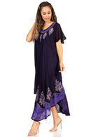 Sakkas Batik Hindi Cap Sleeve Caftan Dress / Cover Up