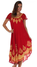 Sakkas Batik Hindi Cap Sleeve Caftan Dress / Cover Up