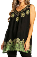 Sakkas Batik Embroidered V-Neck Sleeveless Blouse