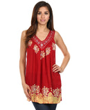 Sakkas Batik Embroidered V-Neck Sleeveless Blouse