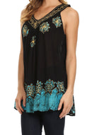 Sakkas Batik Embroidered V-Neck Sleeveless Blouse