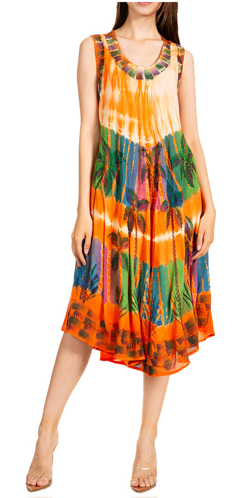 Sakkas Palm Tree Tie Dye Caftan Dress / Cover Up#color_Blush