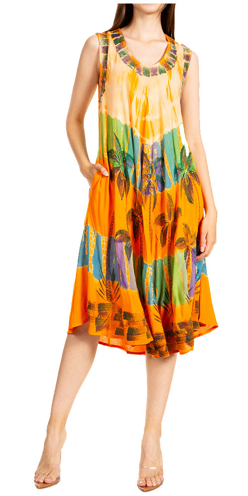 orange palm tree dress HAWAIIAN ORANGE MAXI DRESS S