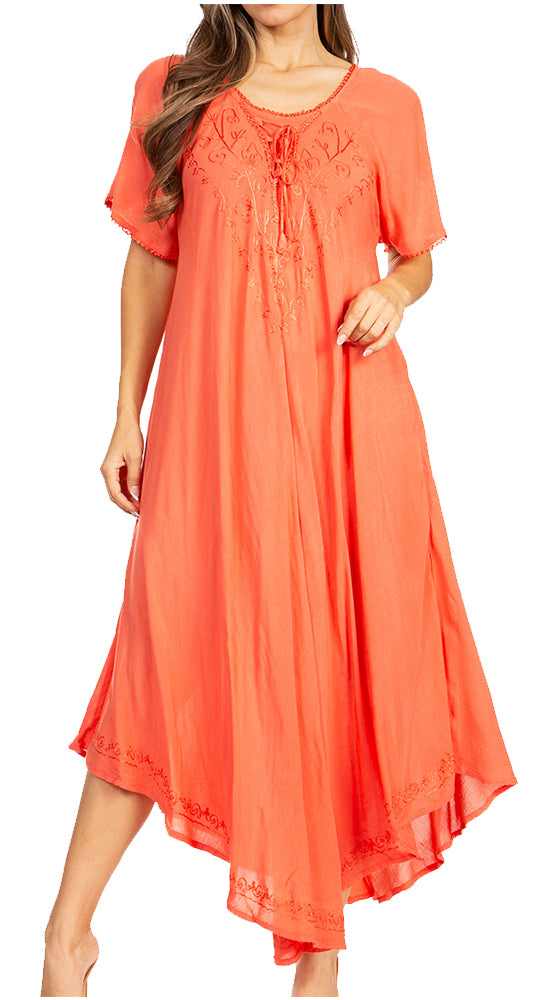 Sakkas Lilia Embroidered Lace Up Bodice Relaxed Fit  Maxi Sun Dress